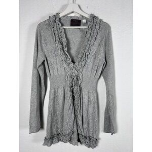 Anthropologie Guinevere Womens Gray Knit Ruffle Trim Cardigan Sweater Large NWOT